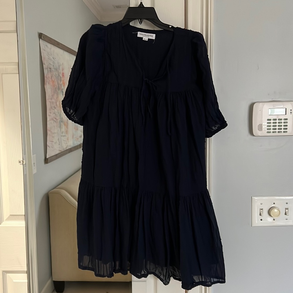 Emerson Fry India Collection light cotton voile baby doll dress in navy - xs/s